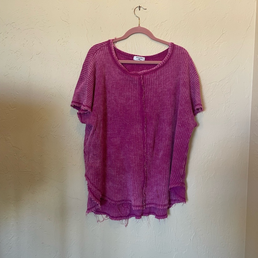 Zenana Outfitters Washed Magenta Short Sleeve Crewneck Top